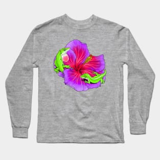 Green Anoles on Flowers Long Sleeve T-Shirt